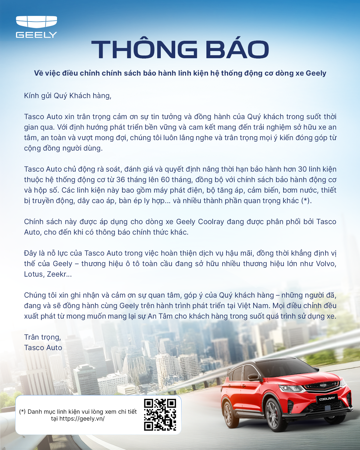 Chính sách bảo hành Geely Quảng Nam