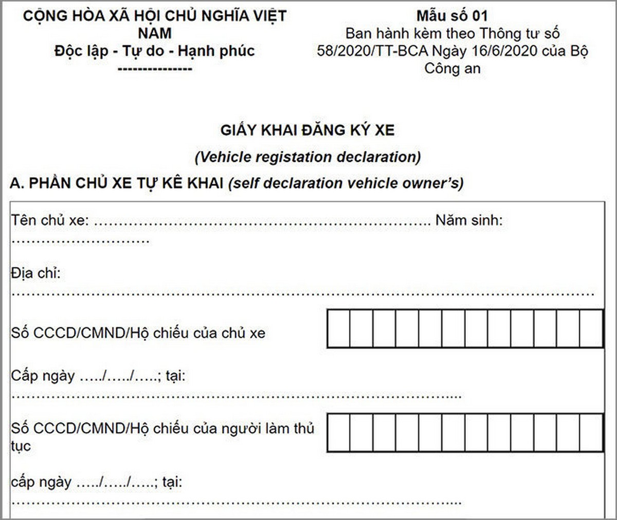 to khai dang ky Tờ khai đăng ký xe